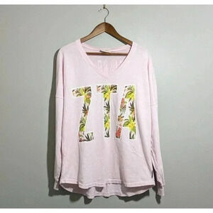 ZTA Zeta Tau Alpha Spirit Jersey Tropical Print Pink Long Sleeve Size Medium